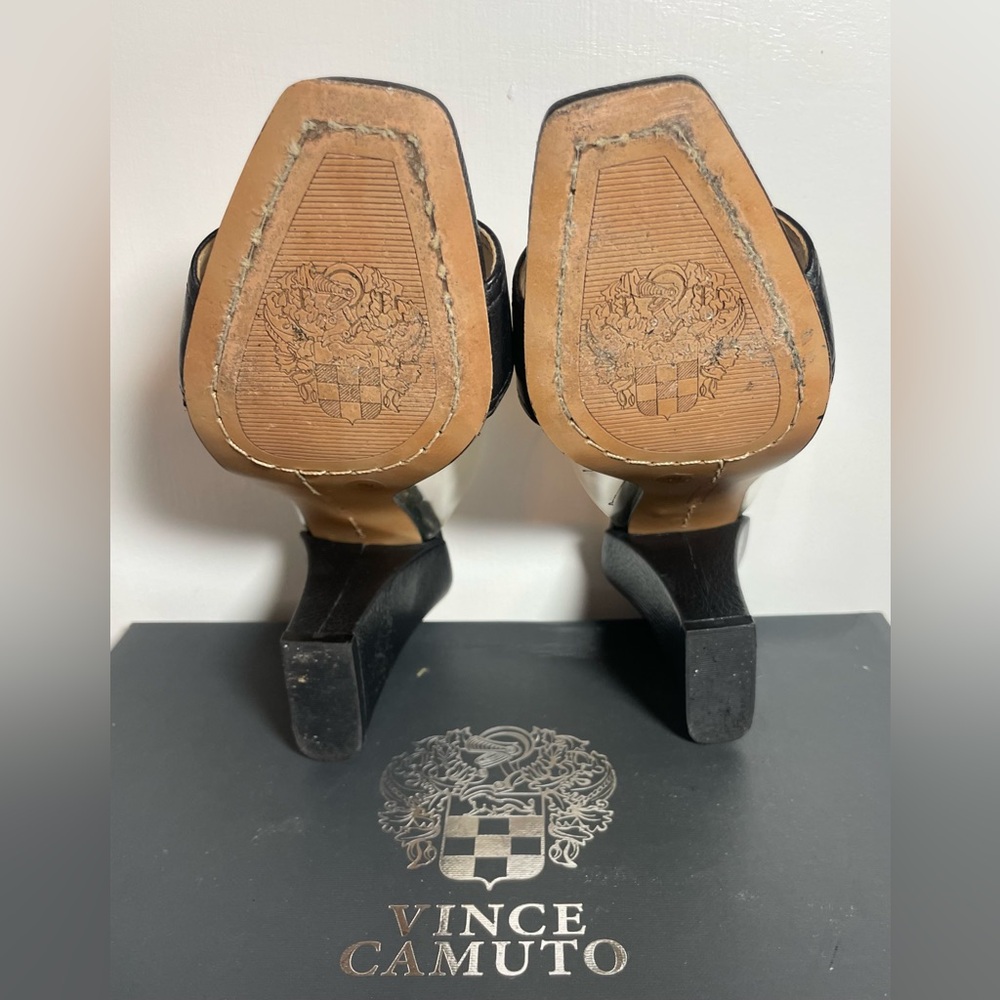 Vince Camuto Felima two strap wedge sandals clear lucite black leather size 5 - Picture 5 of 7